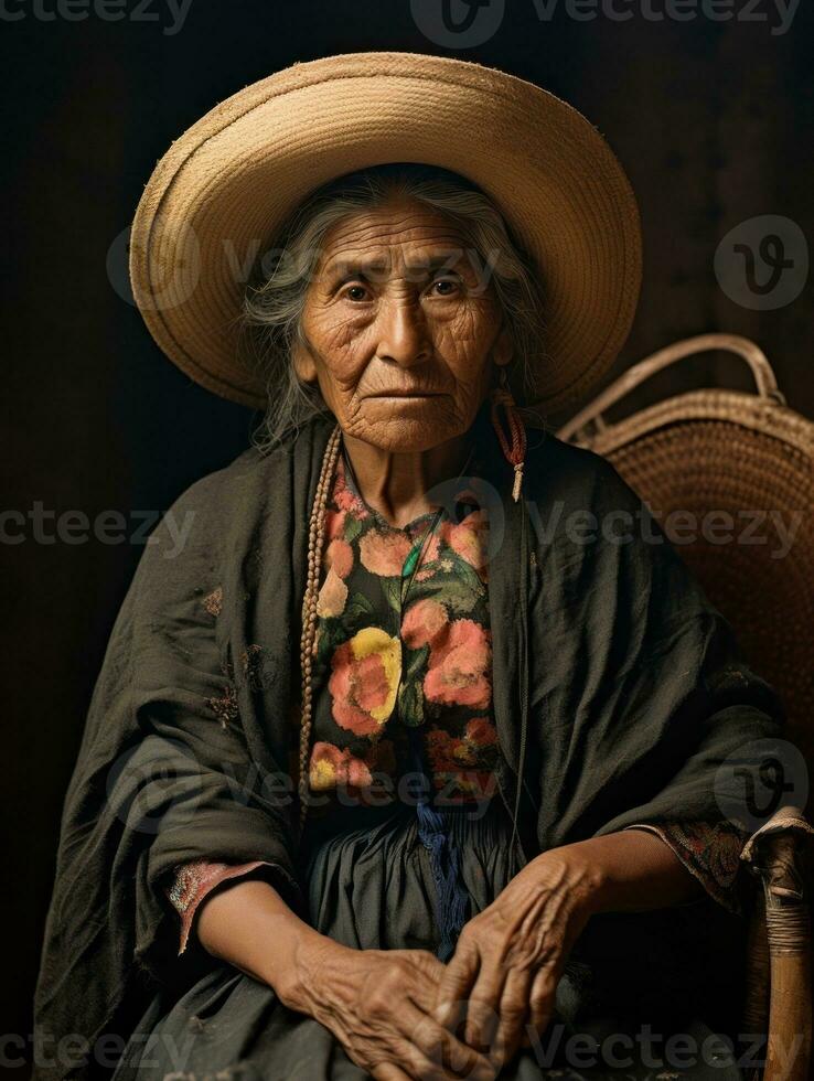 Old colored photograph of a mexican woman from the early 1900s AI Generative photo