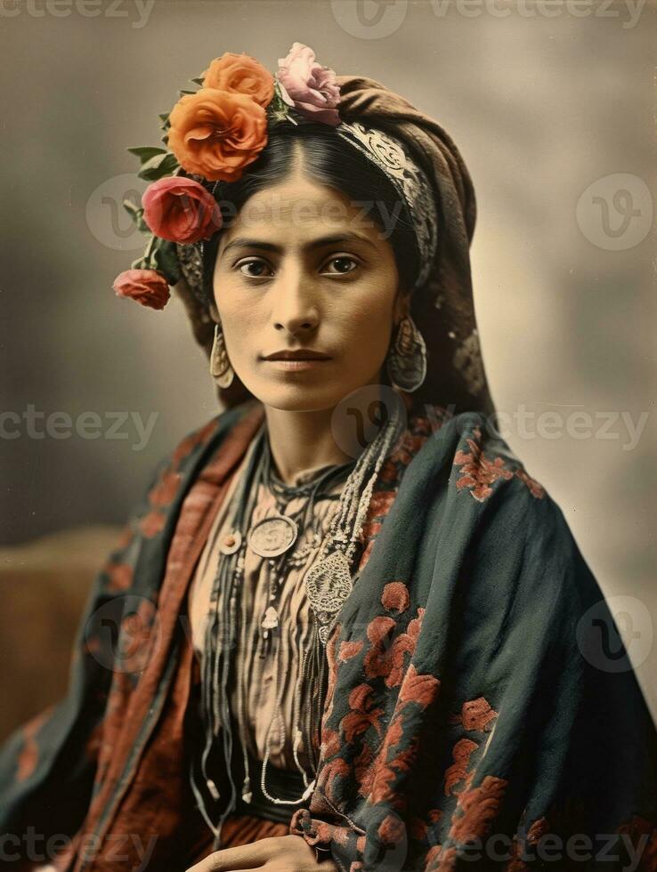 Old colored photograph of a mexican woman from the early 1900s AI Generative photo