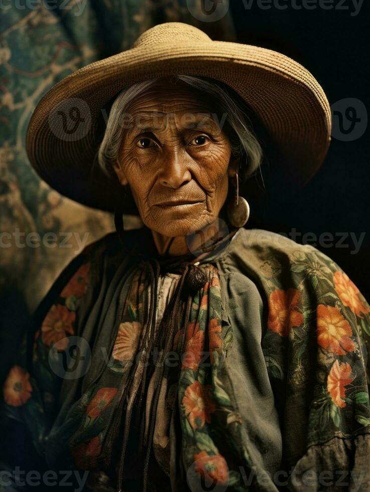 Old colored photograph of a mexican woman from the early 1900s AI Generative photo