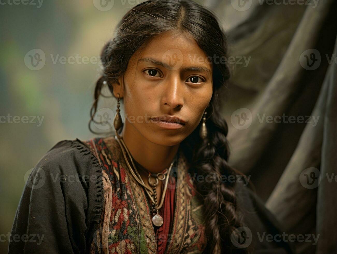 Old colored photograph of a mexican woman from the early 1900s AI Generative photo