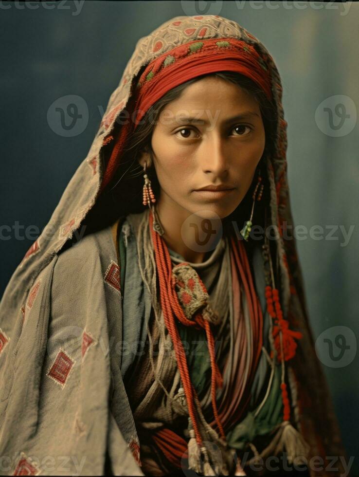 Old colored photograph of a mexican woman from the early 1900s AI Generative photo