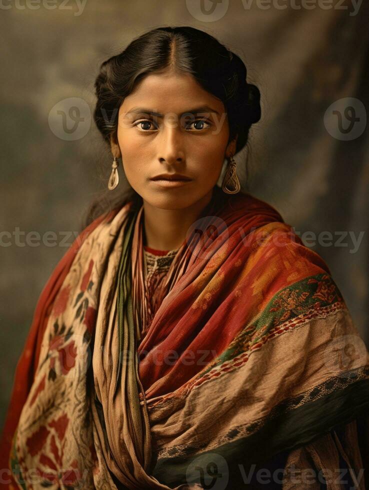 Old colored photograph of a mexican woman from the early 1900s AI Generative photo