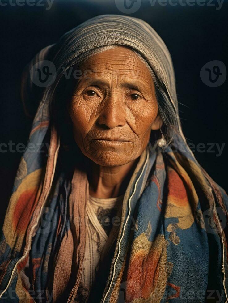 Old colored photograph of a mexican woman from the early 1900s AI Generative photo