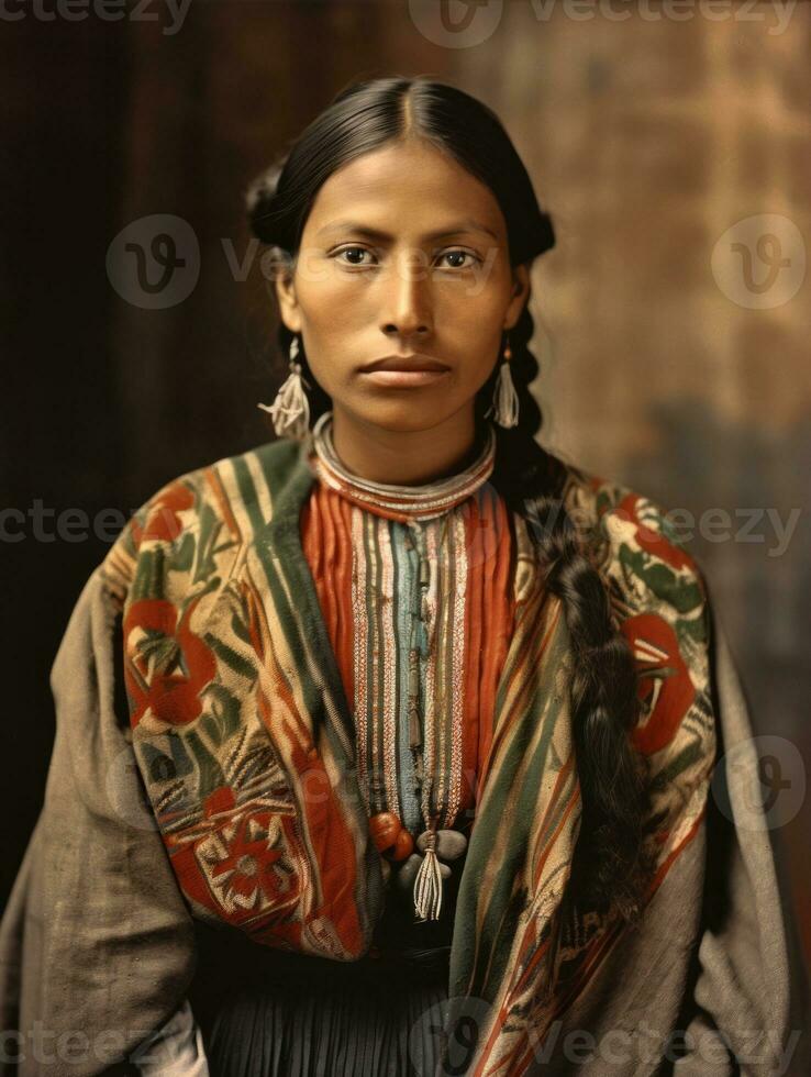 Old colored photograph of a mexican woman from the early 1900s AI Generative photo