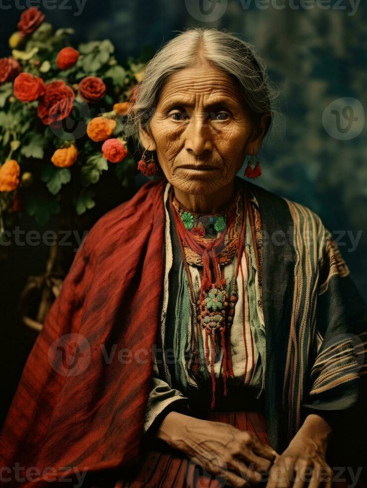 antiguo de colores fotografía de un mexicano mujer desde el temprano 1900 ai generativo foto