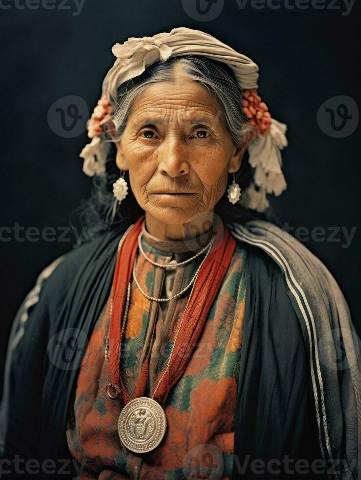 Old colored photograph of a mexican woman from the early 1900s AI Generative photo