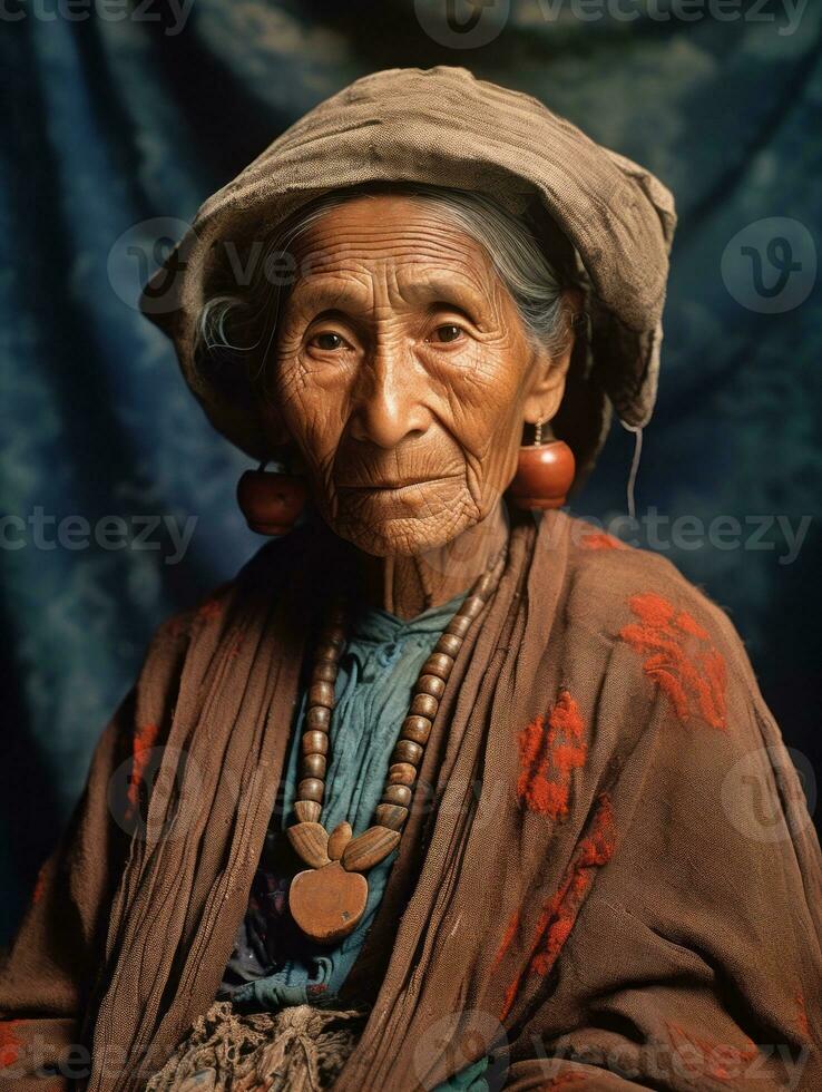 Old colored photograph of a mexican woman from the early 1900s AI Generative photo