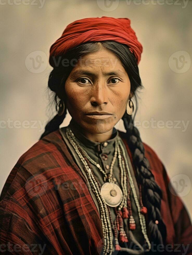 Old colored photograph of a mexican woman from the early 1900s AI Generative photo