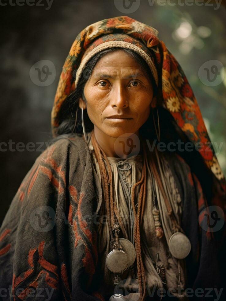 Old colored photograph of a mexican woman from the early 1900s AI Generative photo