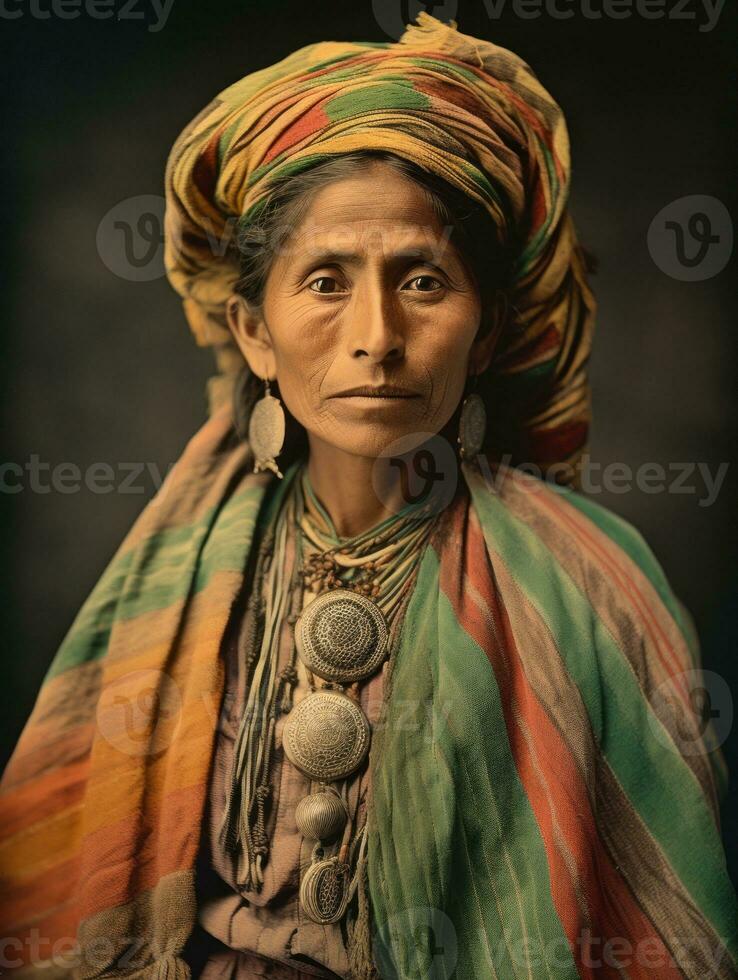 Old colored photograph of a mexican woman from the early 1900s AI Generative photo