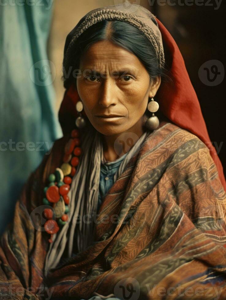 Old colored photograph of a mexican woman from the early 1900s AI Generative photo