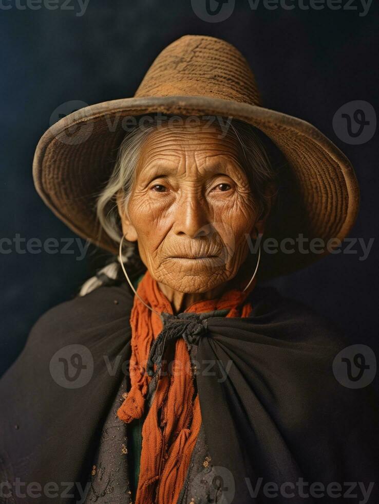 Old colored photograph of a mexican woman from the early 1900s AI Generative photo