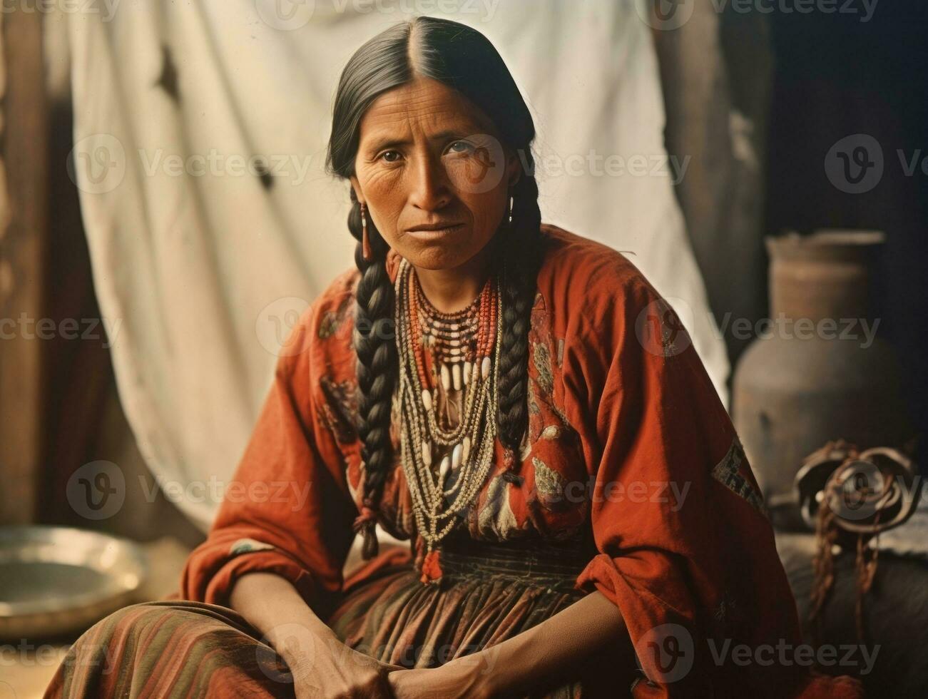 Old colored photograph of a mexican woman from the early 1900s AI Generative photo