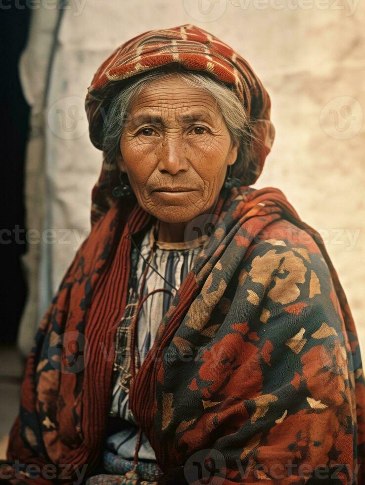 antiguo de colores fotografía de un mexicano mujer desde el temprano 1900 ai generativo foto