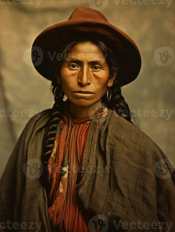 Old colored photograph of a mexican woman from the early 1900s AI Generative photo