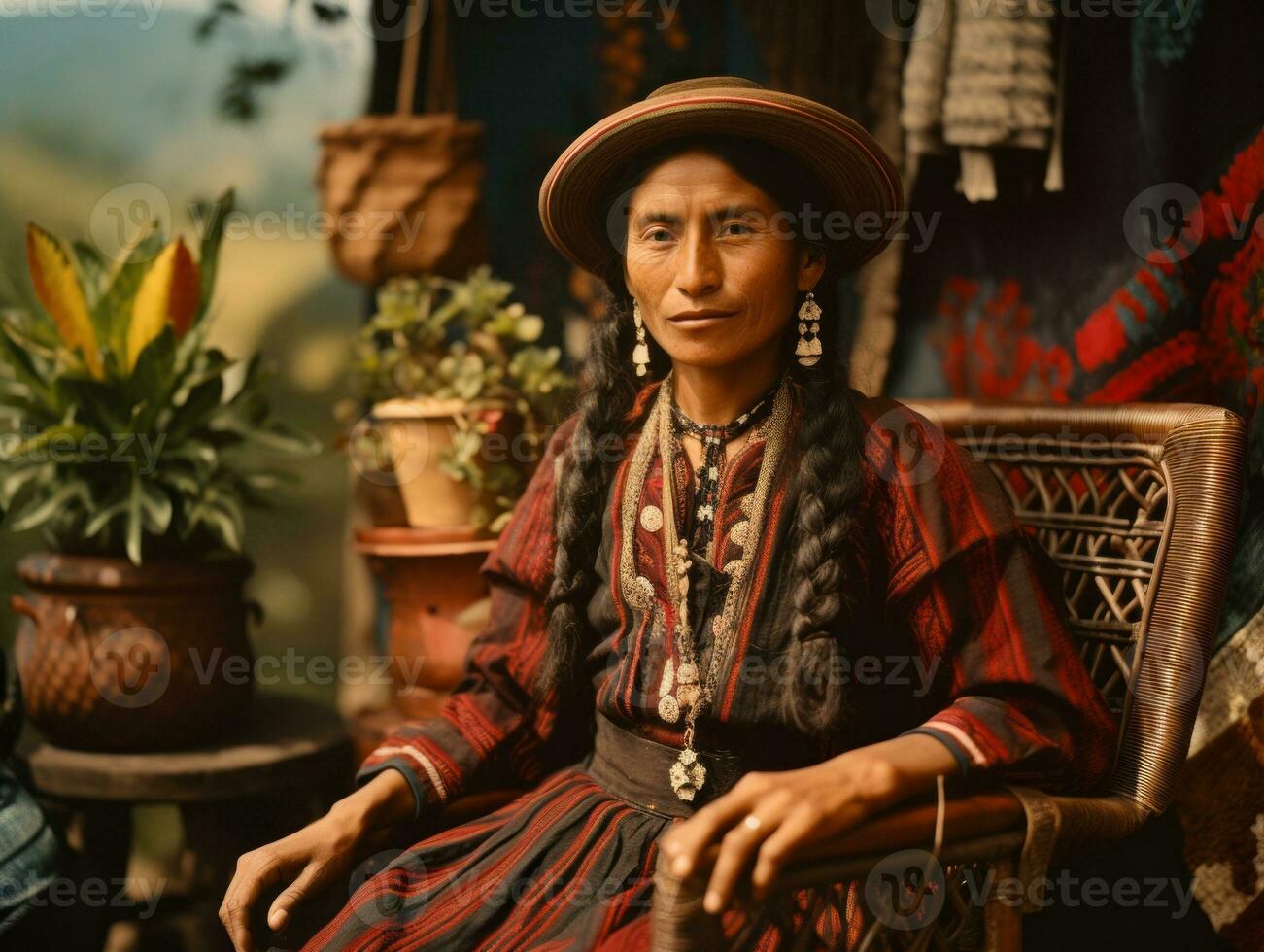 Old colored photograph of a mexican woman from the early 1900s AI Generative photo