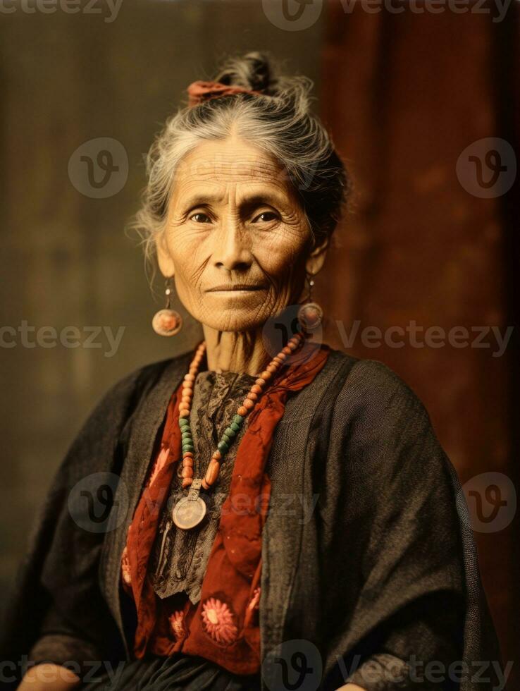 Old colored photograph of a mexican woman from the early 1900s AI Generative photo