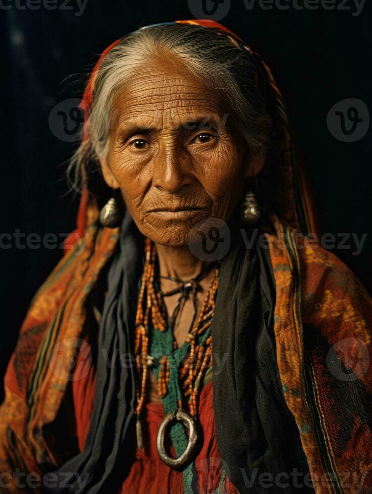 Old colored photograph of a mexican woman from the early 1900s AI Generative photo