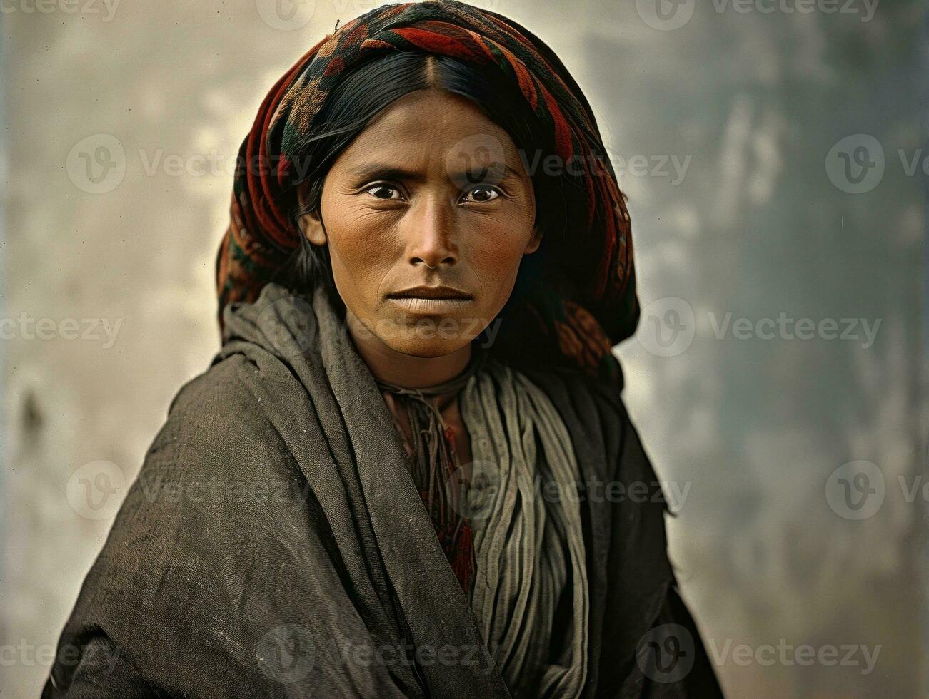 Old colored photograph of a mexican woman from the early 1900s AI Generative photo