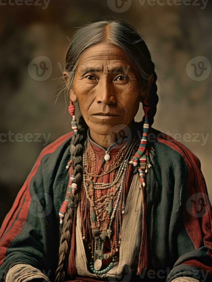 Old colored photograph of a mexican woman from the early 1900s AI Generative photo