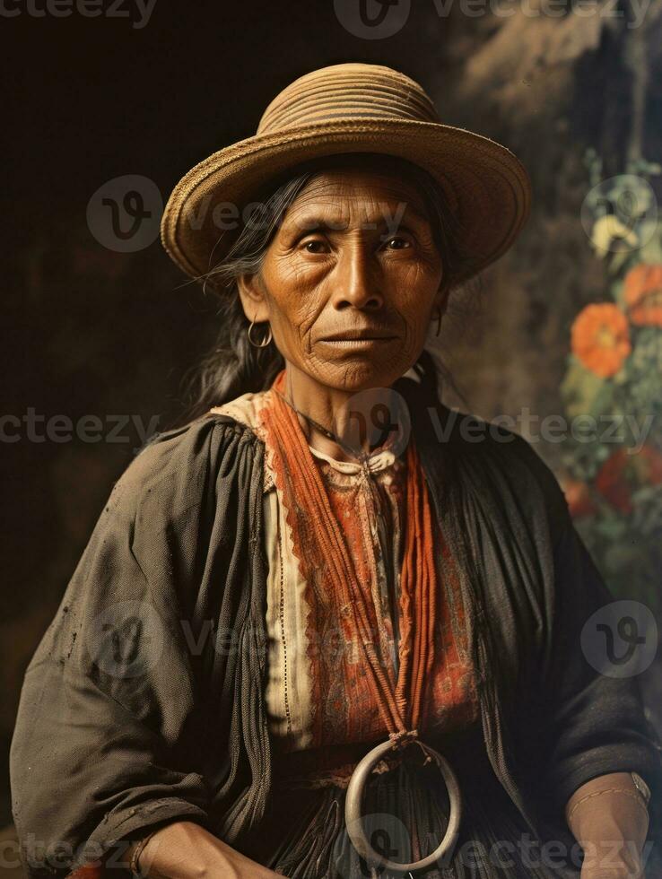 antiguo de colores fotografía de un mexicano mujer desde el temprano 1900 ai generativo foto