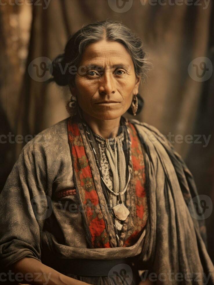 antiguo de colores fotografía de un mexicano mujer desde el temprano 1900 ai generativo foto