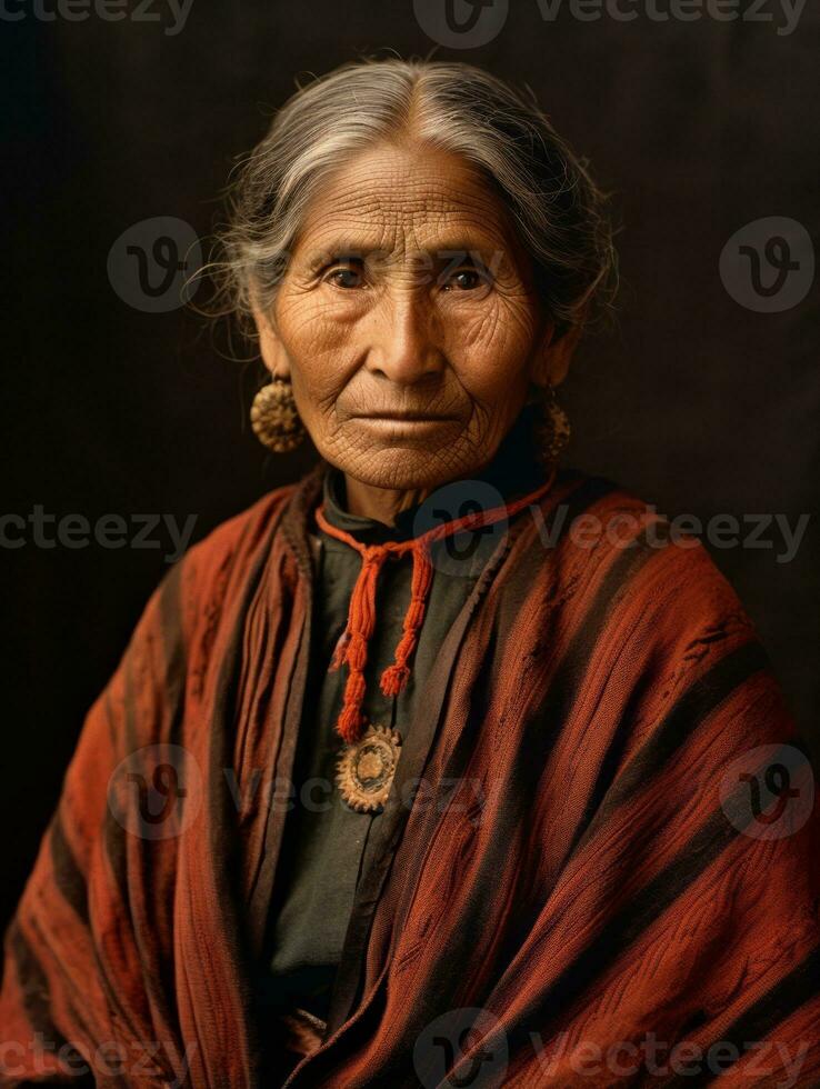 Old colored photograph of a mexican woman from the early 1900s AI Generative photo