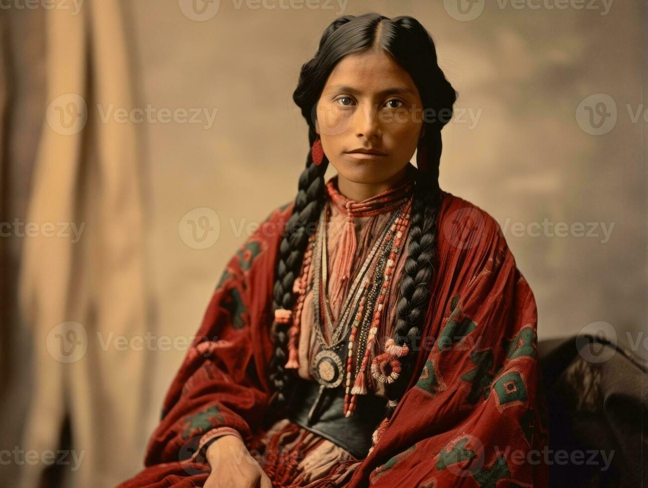 Old colored photograph of a mexican woman from the early 1900s AI Generative photo