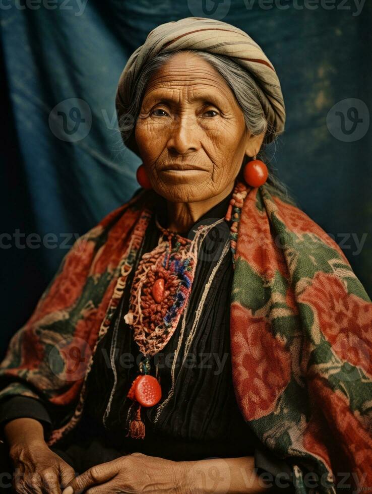 antiguo de colores fotografía de un mexicano mujer desde el temprano 1900 ai generativo foto