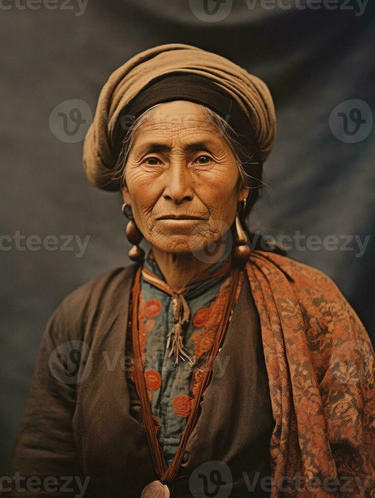 Old colored photograph of a mexican woman from the early 1900s AI Generative photo