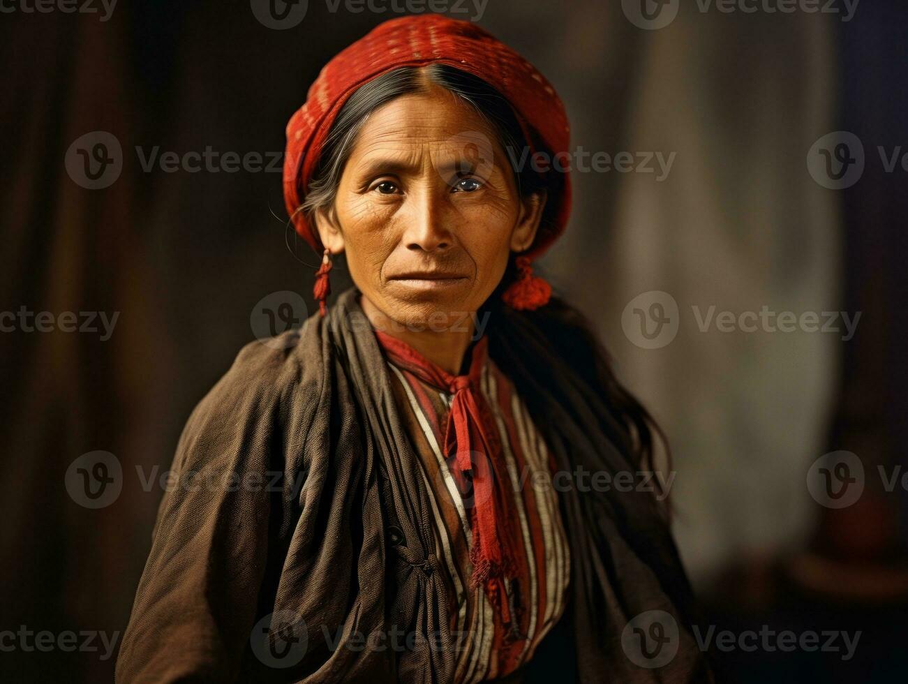 Old colored photograph of a mexican woman from the early 1900s AI Generative photo