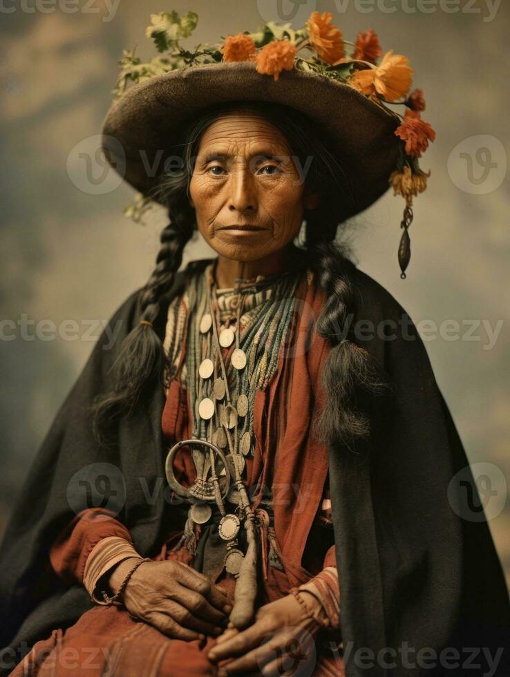 Old colored photograph of a mexican woman from the early 1900s AI Generative photo