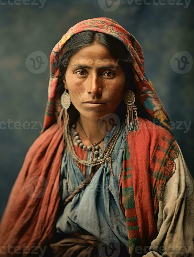 Old colored photograph of a mexican woman from the early 1900s AI Generative photo