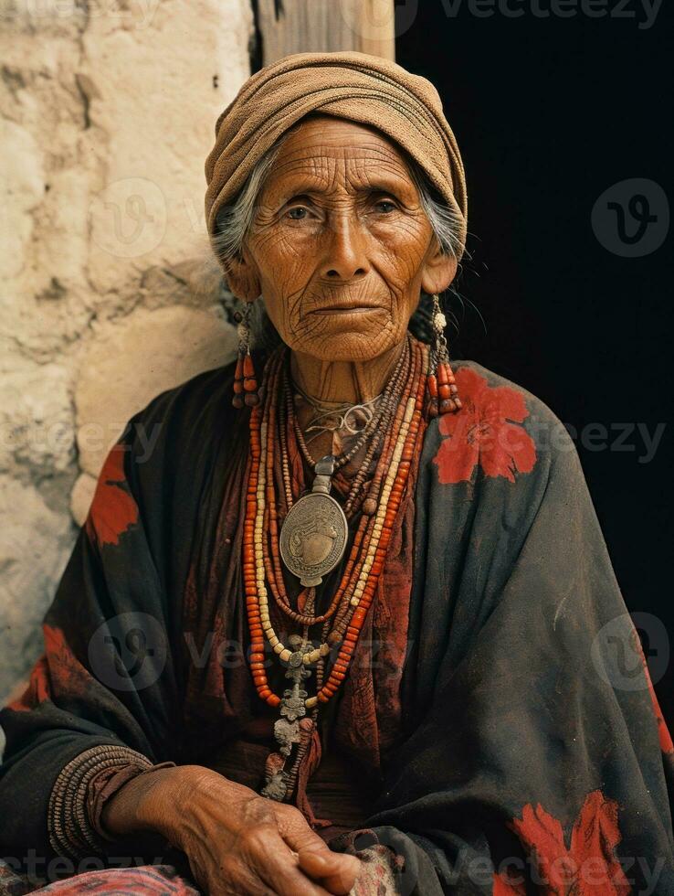 Old colored photograph of a mexican woman from the early 1900s AI Generative photo