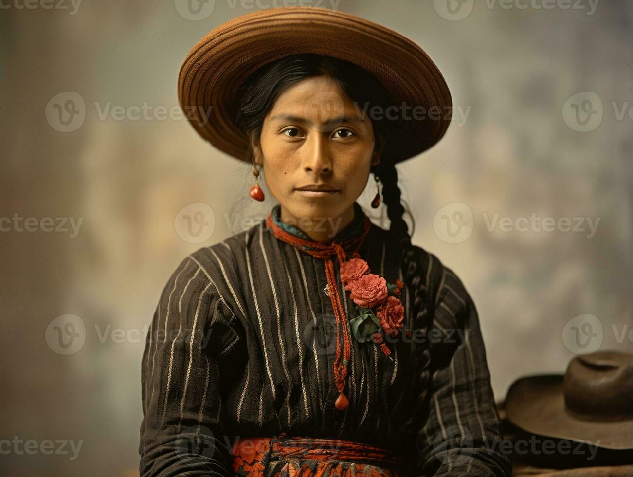 Old colored photograph of a mexican woman from the early 1900s AI Generative photo