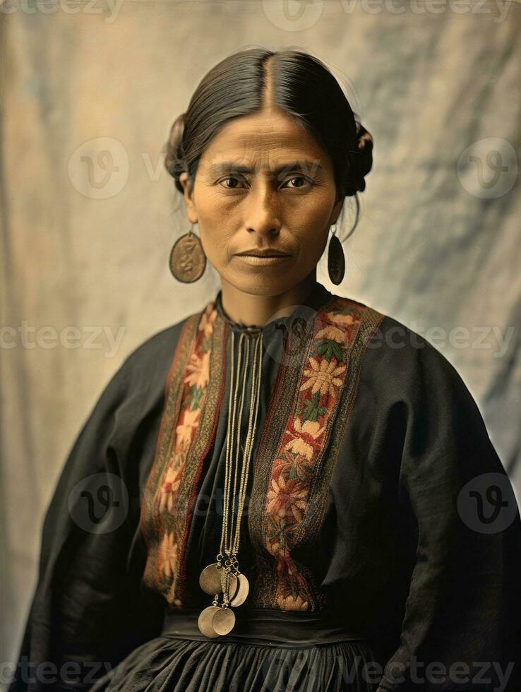 antiguo de colores fotografía de un mexicano mujer desde el temprano 1900 ai generativo foto