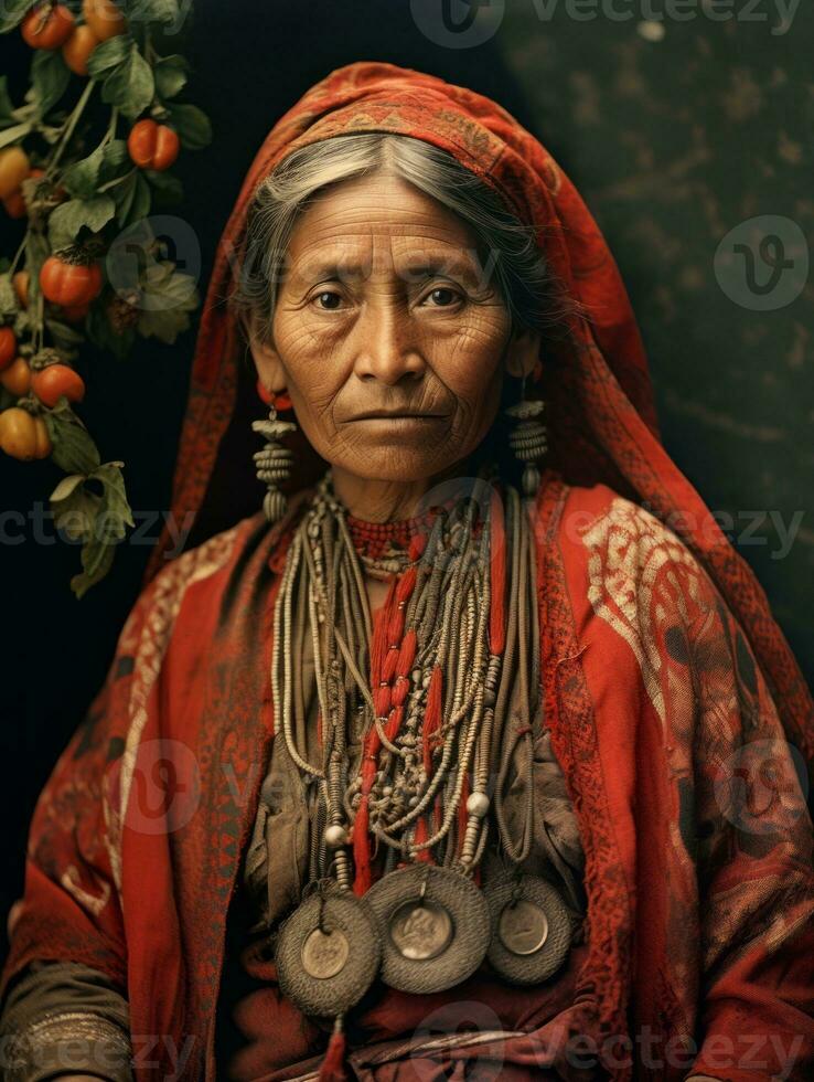 Old colored photograph of a mexican woman from the early 1900s AI Generative photo