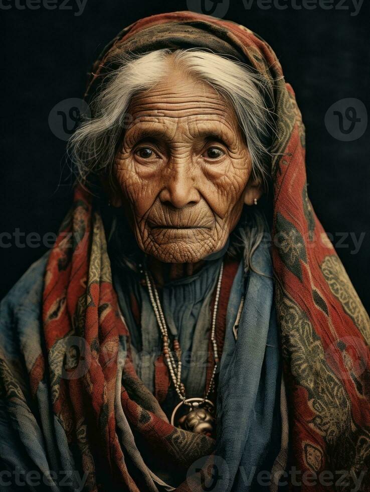 Old colored photograph of a mexican woman from the early 1900s AI Generative photo