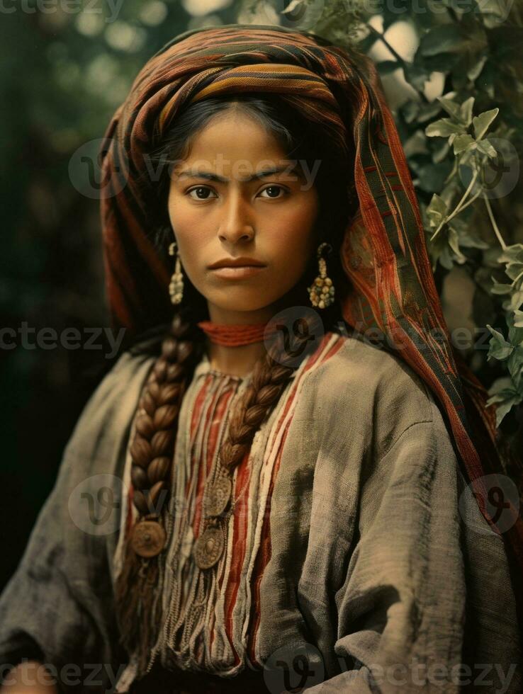 Old colored photograph of a mexican woman from the early 1900s AI Generative photo