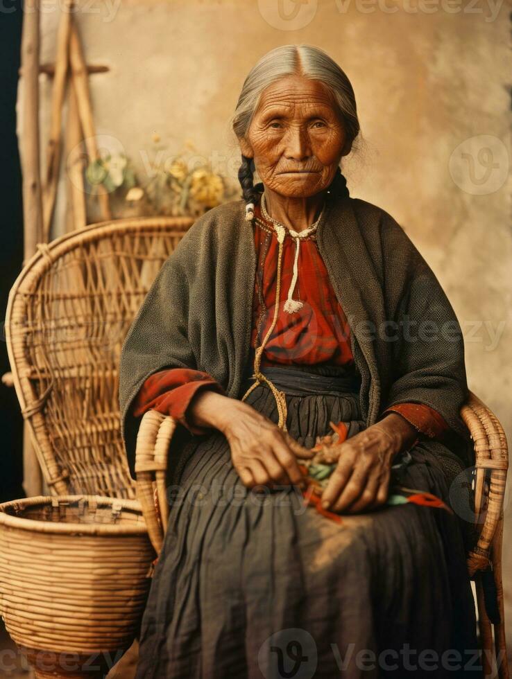 Old colored photograph of a mexican woman from the early 1900s AI Generative photo