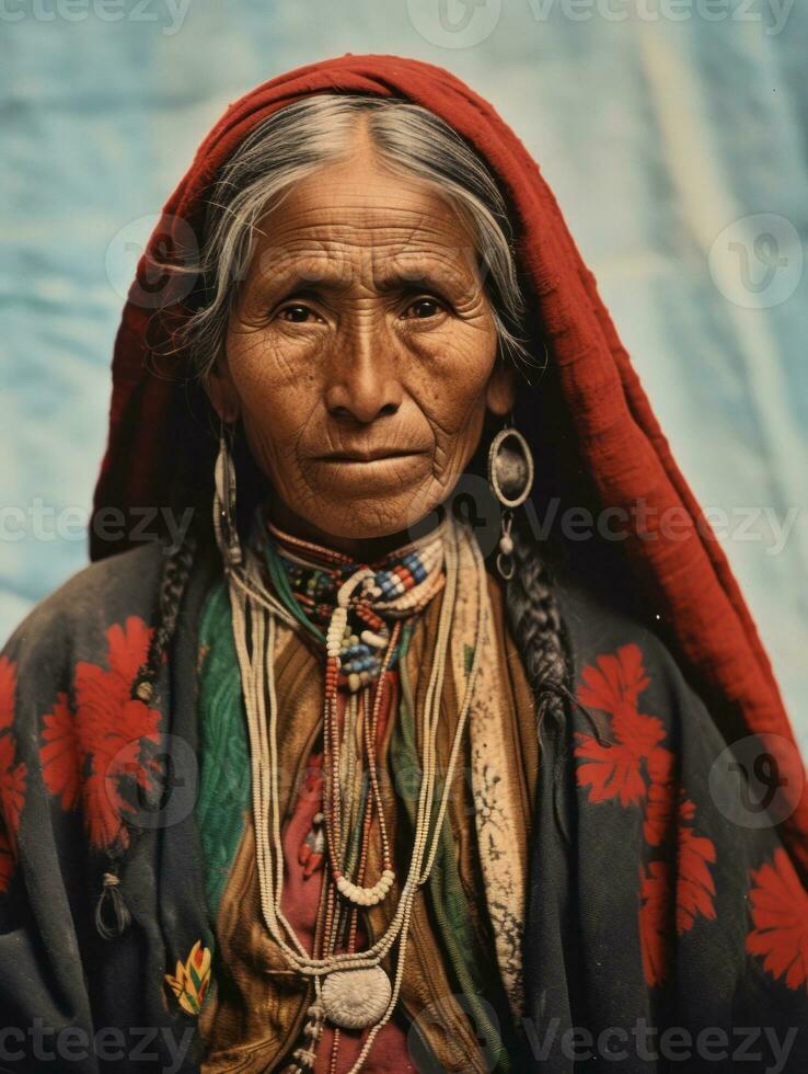 Old colored photograph of a mexican woman from the early 1900s AI Generative photo