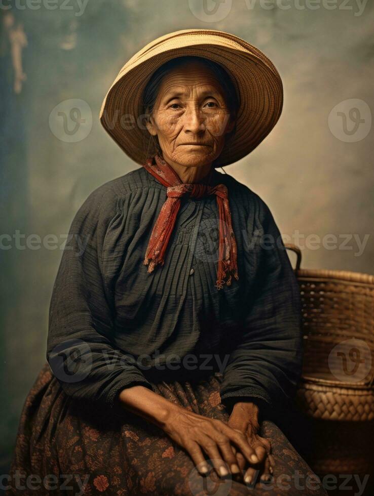 antiguo de colores fotografía de un mexicano mujer desde el temprano 1900 ai generativo foto