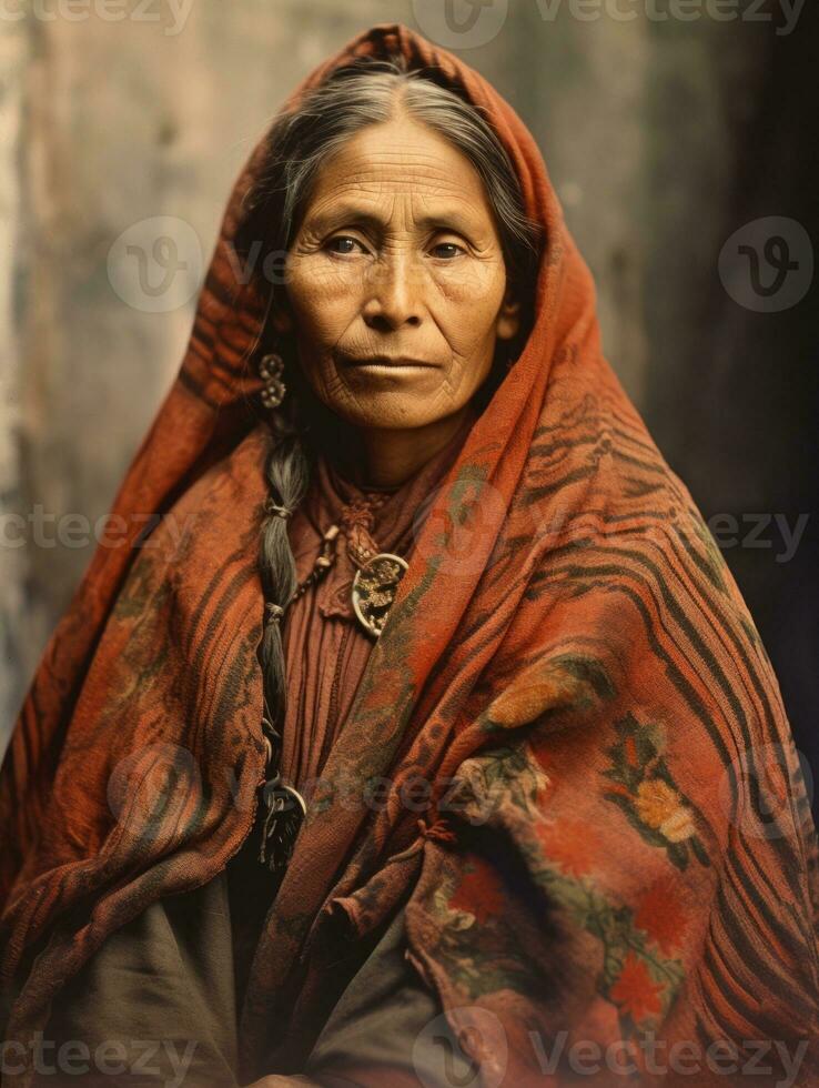 antiguo de colores fotografía de un mexicano mujer desde el temprano 1900 ai generativo foto