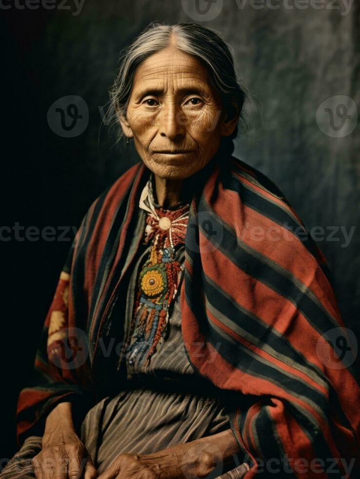 antiguo de colores fotografía de un mexicano mujer desde el temprano 1900 ai generativo foto