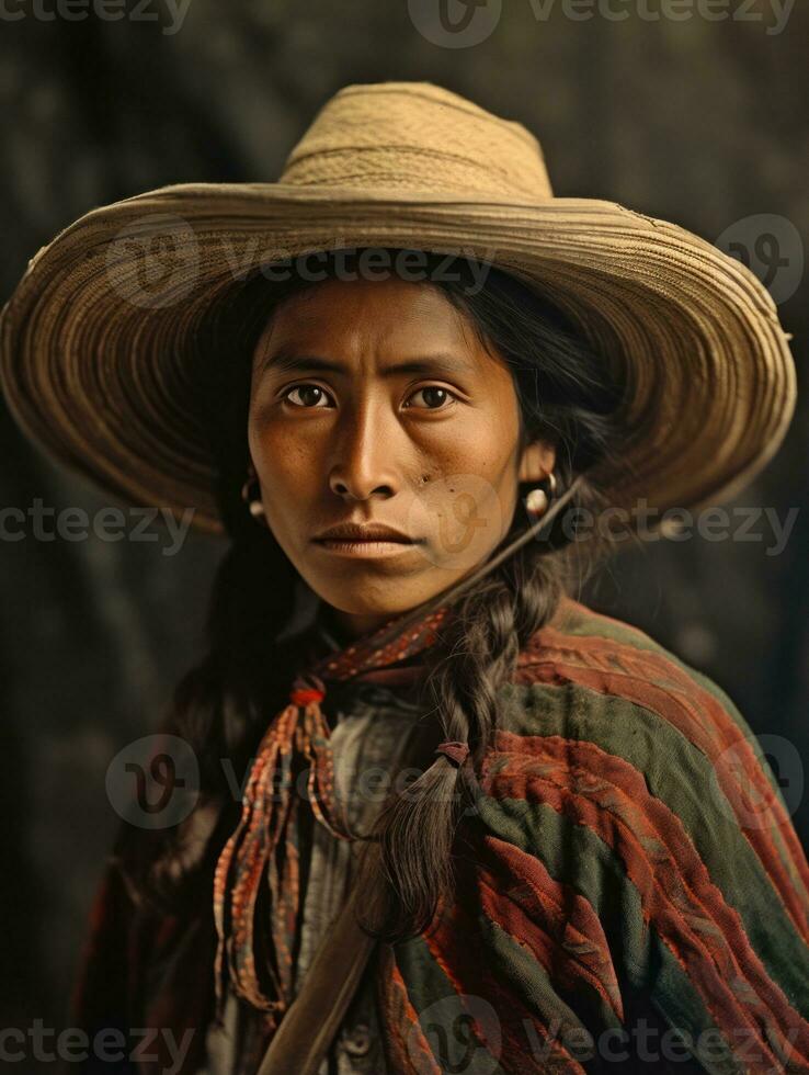 antiguo de colores fotografía de un mexicano mujer desde el temprano 1900 ai generativo foto