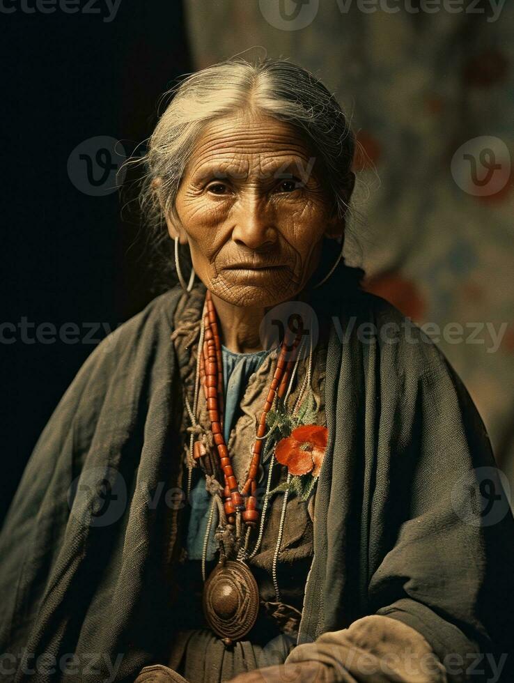 Old colored photograph of a mexican woman from the early 1900s AI Generative photo