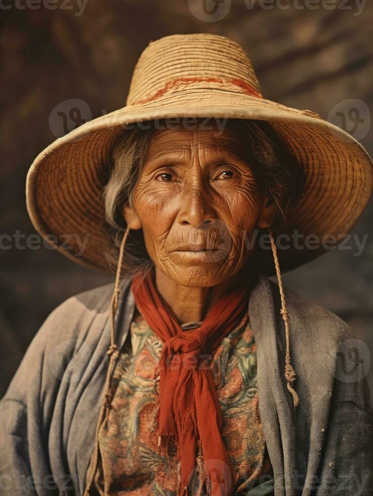 antiguo de colores fotografía de un mexicano mujer desde el temprano 1900 ai generativo foto