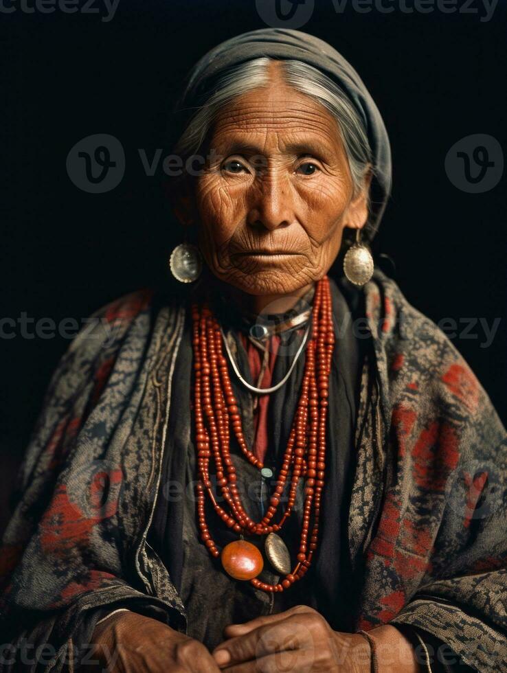 Old colored photograph of a mexican woman from the early 1900s AI Generative photo