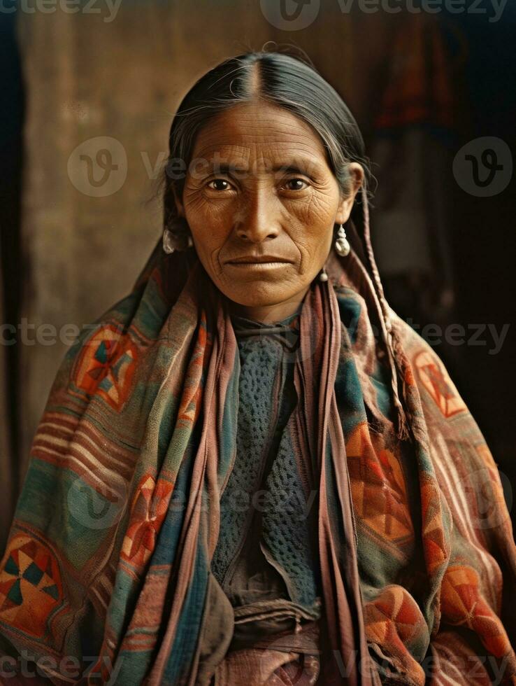 antiguo de colores fotografía de un mexicano mujer desde el temprano 1900 ai generativo foto