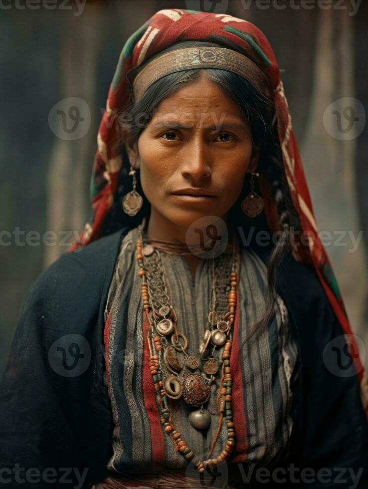 Old colored photograph of a mexican woman from the early 1900s AI Generative photo